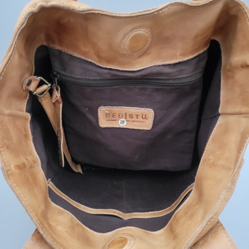 Bed Stu Stevie Tote Shoulder Bag Full Grain Leather Brown Whipstitch Dual Straps - Picture 6 of 13